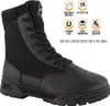A black Magnum boot is shown against a white background, with several certification icons and text overlays. Produktbild-Vorschau
