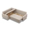 A beige sectional sofa with its storage compartments open, revealing the interior. Produktbild-Vorschau