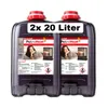 Two large plastic canisters of petroleum fuel for heating, with labels showing a woman and a heater. Produktbild-Vorschau