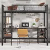 A loft bed with a desk and shelves underneath, set against a brick-patterned wall. Podgląd zdjęcia produktu