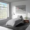A bedroom scene with a single bed, a large window, and a wall decoration. Produktbild-Vorschau
