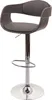 A modern gray bar stool with a chrome base and adjustable height.