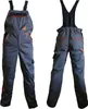 A front and back view of a pair of gray work overalls with orange accents. Náhľad obrázku produktu