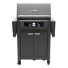 A dark gray gas grill with a digital display and two cabinet doors. Produktbild-Vorschau