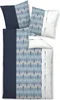 A top-down view of a duvet cover and two pillowcases with a geometric pattern. Voir les images du produit