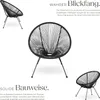 A collage of black Acapulco-style chairs with descriptive text. Produktbild-Vorschau