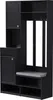 A black multi-functional wardrobe set with a bench and shoe rack. Voir les images du produit