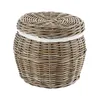 A round wicker basket with a lid and a white fabric liner, shown against a white background. Produktbild-Vorschau