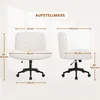 Two views of a white office chair with dimensions indicated by text and lines. Produktbild-Vorschau