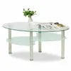 Glastisch Oval Edelstahl 90x50x42 cm，2 Ebenen Hartglas Produktbild-Vorschau 5