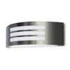 A modern, curved outdoor wall light with three horizontal light bars. Produktbild-Vorschau