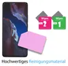 A smartphone screen protector kit with cleaning wipes and a microfiber cloth. Produktbild-Vorschau