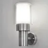 A modern outdoor wall light with a brushed metal finish and a frosted glass shade. Produktbild-Vorschau