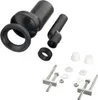 A set of plumbing parts for a toilet drain connection, including a flange, a pipe connector, and mounting hardware, laid out on a white background. Produktbild-Vorschau