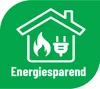 A green badge with a white outline of a house containing a flame and an electrical plug, with the text "Energiesparend" below. Produktbild-Vorschau