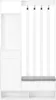 A white hallway furniture set with a bench, storage, and hooks. Produktbild-Vorschau