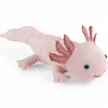 A pink axolotl plush toy is shown from a side angle against a white background. Náhled obrázku produktu