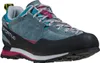 Boulder X Woman Zustiegsschuh von La Sportiva in Grau mit pinken und blauen Akzenten. Voir les images du produit