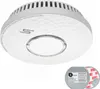 A white smoke and carbon monoxide detector is shown on a white background, with a small circular accessory kit in the lower right corner. Produktbild-Vorschau