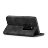 A black flip case for a smartphone is shown from the side, with the phone partially inserted. Produktbild-Vorschau