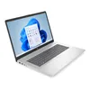 A silver HP laptop is shown from a three-quarter angle against a white background. The laptop is open, and the screen displays the Windows 11 interface with a blue abstract wallpaper and an open application window showing various icons. Produktbild-Vorschau