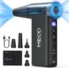 A collage of a black electric air duster and its accessories, with stylized blue air streams indicating operation. Náhled obrázku produktu