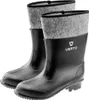 A pair of black rubber boots with gray felt cuffs. Produktbild-Vorschau