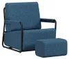 SoBuy Polstersessel FST99-B blau mit Hocker, Metallgestell und Armlehnen