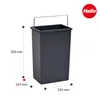 A dark gray rectangular trash can with a silver handle is shown against a white background. Dimensions are indicated with lines and text. Voir les images du produit