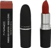A MAC Powder Kiss Lipstick and its packaging are displayed against a white background. Podgląd zdjęcia produktu