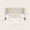 A product shot of a baby crib with dimensions indicated. Produktbild-Vorschau