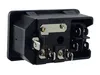 The back view of a black electrical connector with silver terminals. Podgląd zdjęcia produktu