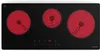 A top-down view of a black glass ceramic hob with three red heating elements. Produktbild-Vorschau