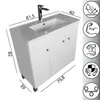 A white bathroom vanity with a sink and faucet, shown with dimensions indicated by lines and numbers. Náhled obrázku produktu