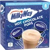 A box of Milky Way Hot Chocolate Pods with a cup of hot chocolate shown. Voir les images du produit
