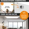 Collage showing different mounting options for an infrared heater, including wall and ceiling mounting, with installation hardware. Produktbild-Vorschau