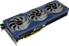 A blue graphics card with three fans is shown against a white background. Produktbild-Vorschau