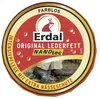 A circular product label for Erdal Original Lederfett, showing a frog logo and boots in water. Podgląd zdjęcia produktu