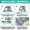 Four-step instructional diagram showing how to use vacuum storage bags. Voir les images du produit