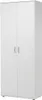 A white cabinet with two doors and silver handles. Voir les images du produit
