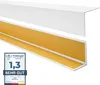 A white L-shaped corner profile with a yellow adhesive strip and a certification badge. Anteprima dell’immagine prodotto