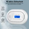A carbon monoxide detector with feature callouts. Produktbild-Vorschau