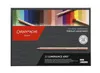 A box of colored pencils with swatches of color and pencils shown. Produktbild-Vorschau