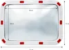 A rectangular convex mirror with red and white reflectors around the edge, showing dimensions. Podgląd zdjęcia produktu