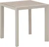 A square outdoor table with a slatted top and beige frame, presented on a white background. Produktbild-Vorschau