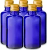 5x Blaue Glasflasche 50 ml mit goldenem Aluminium Produktbild-Vorschau 1