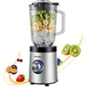 A blender filled with fruit and ice, surrounded by fresh fruit and decorative light effects. Produktbild-Vorschau
