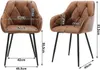 Two views of a brown armchair with dimensions indicated by lines and text. Produktbild-Vorschau