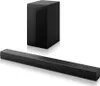 A black soundbar and subwoofer are displayed on a white background. Voir les images du produit
