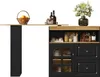 A black and wood-toned sideboard with a countertop and a bar extension, decorated with a basket of oranges, bottles, and a vase of flowers. Voir les images du produit